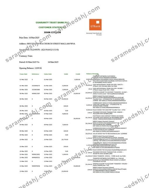 Nigeria Guaranty Trust Bank Plc account statement Word and PDF template, version 2